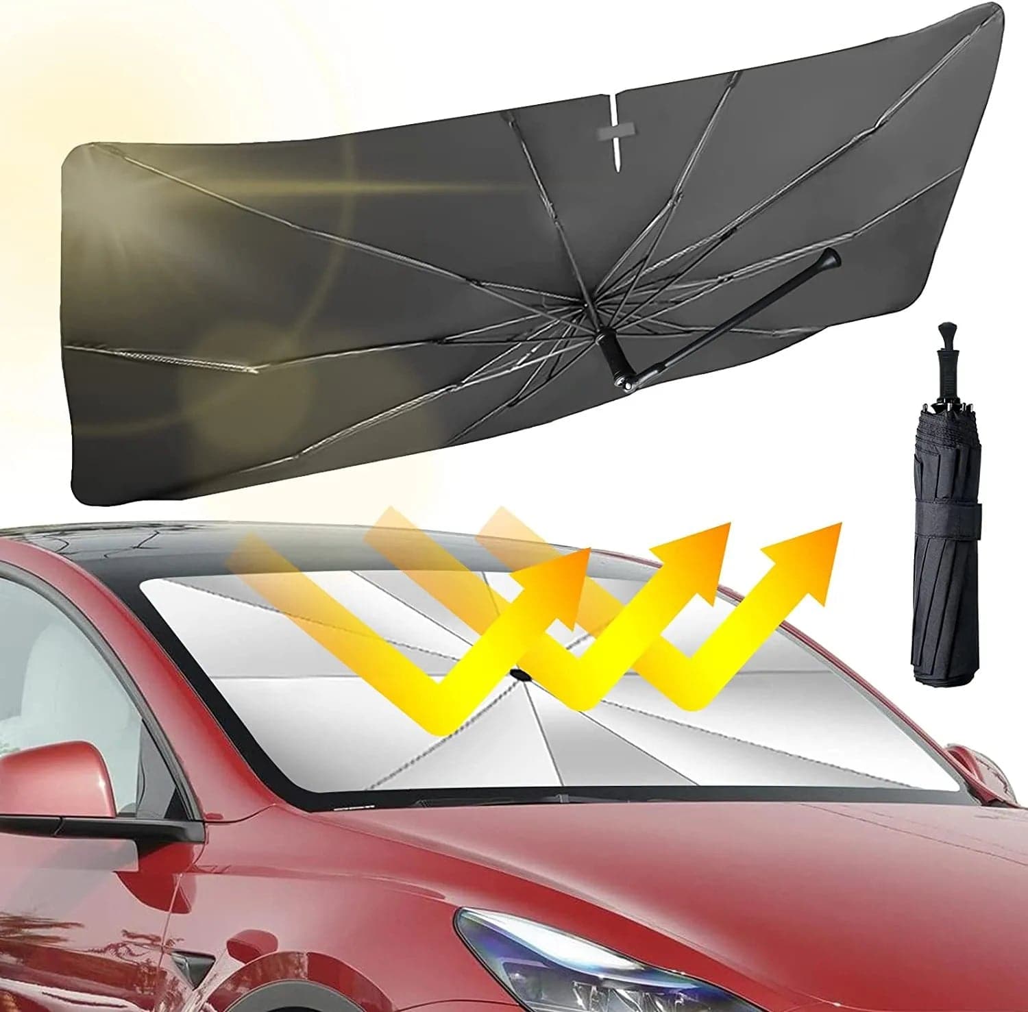 Car Windshield Sun Shade Umbrella - Foldable Car Umbrella Sunshade Cover UV Block Car Front Window (Heat Insulation Protection) for Auto Windshield Covers Most Cars