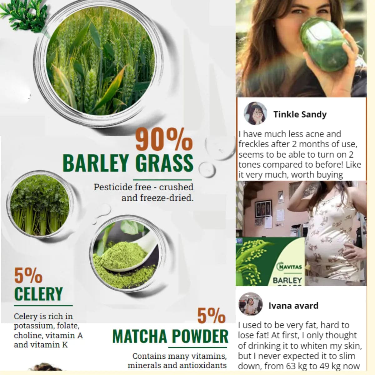 NAVETA™ Barley grass powder 100% Pure & Organic (20 Packs)