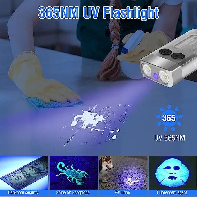 Small Powerful EDC Flashlight with Red UV Blue Light -Super Bright 1000LM