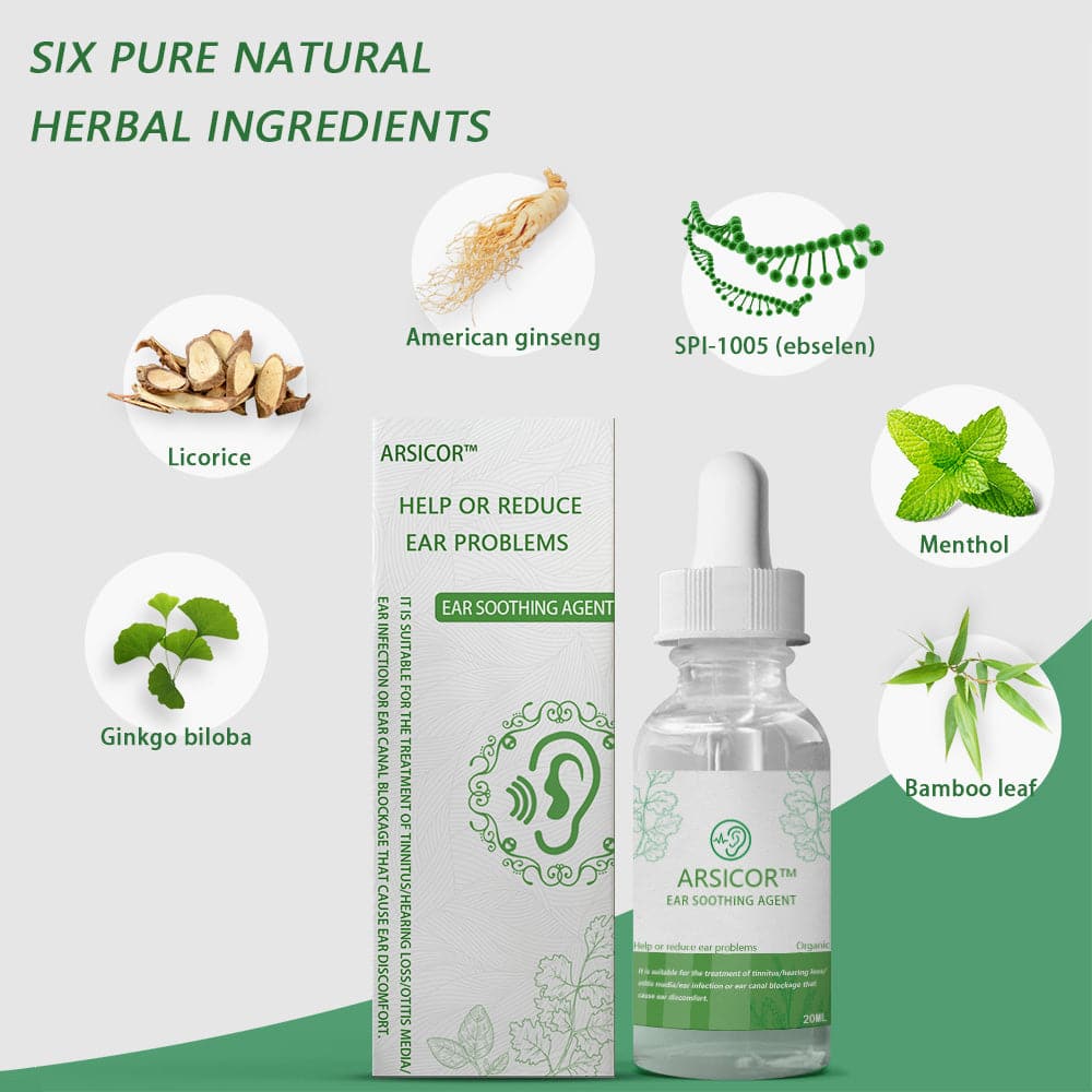 Organic Herbal Drops for Tinnitus, Hearing Loss, Clogged Ears, Inner Ear Inflammation, and Ear Infections.