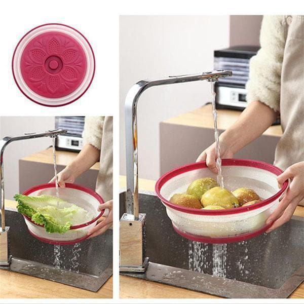 Collapsible Microwave Plate Cover, Drain Basket