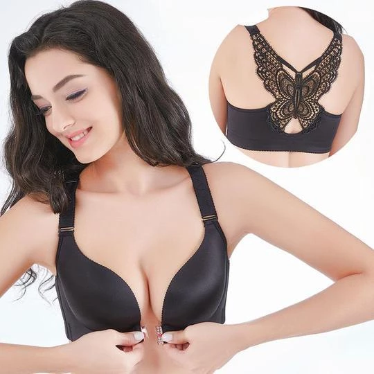 DOUBLE Butterfly Embroidery Front Closure Wireless Adjustable Gather Bra