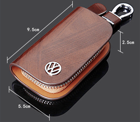 Car Logo Leather Wood Texture Car Key Case