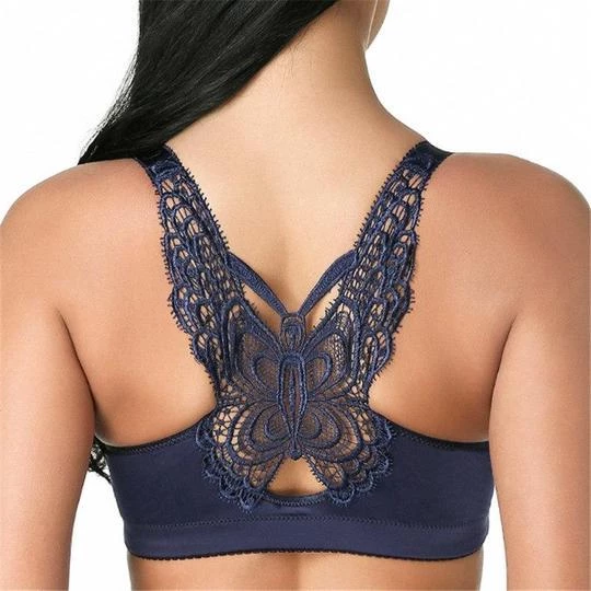 DOUBLE Butterfly Embroidery Front Closure Wireless Adjustable Gather Bra