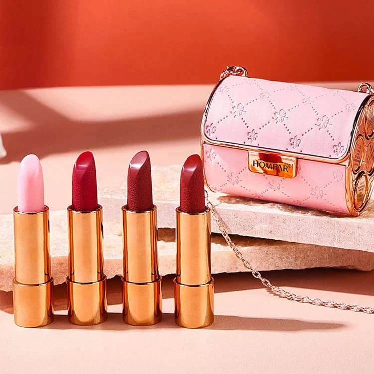 Velvet Matte Lipstick Set with Glamour Chain Pouch