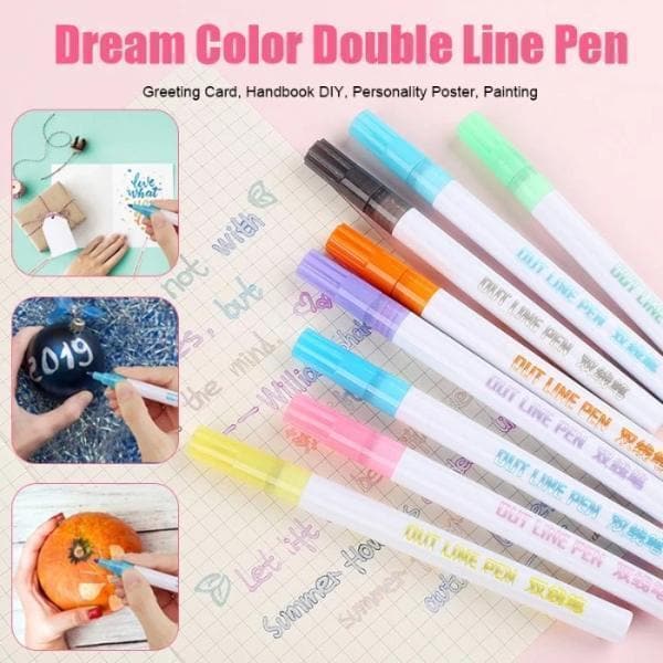 Double Line Outline Pens - 8 Piece Set