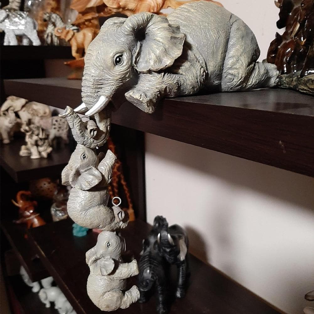3-piece Elephants Mother Hanging 2-Babies Figurine