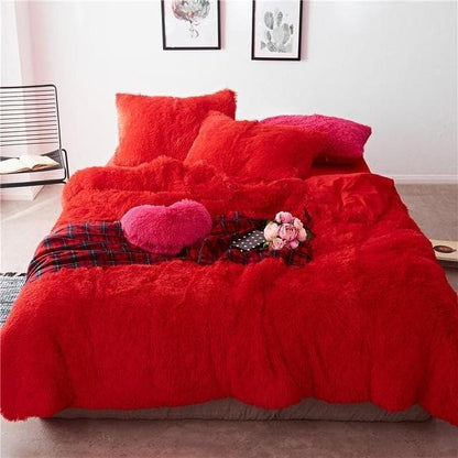 Colorful 4 or 7 Piece Faux Fur Bedding Set